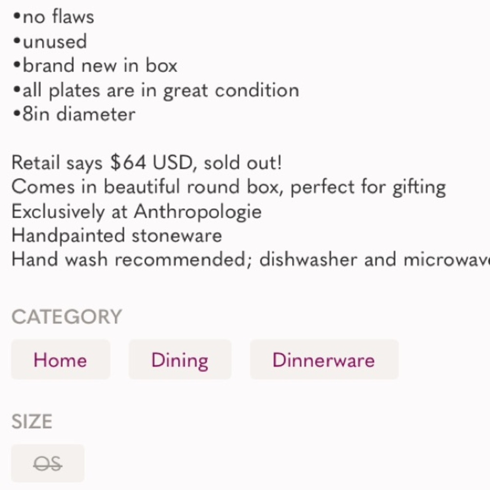 Anthropologie Pia Dessert Plates (4) New in Gift Box - Picture 5 of 5